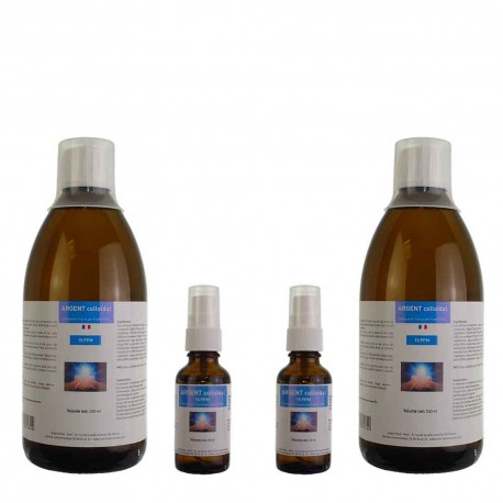 PACK 2bis argent colloidal : 2 bouteilles 500ml + 2 spray 30ml